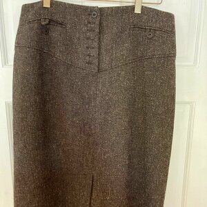 Larry Levine brown tweed above the knee skirt with front buttons, size 12